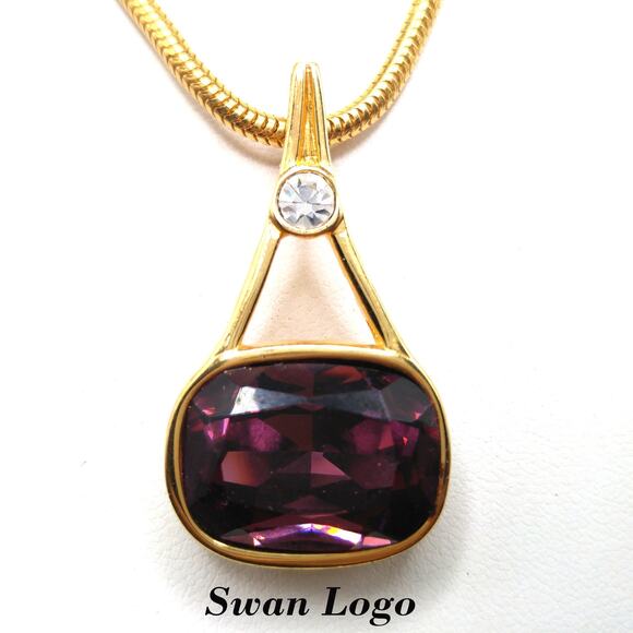 Vintage Swarovski Purple Crystal Pendant Necklace & Earrings, Monet Chain, 1990s - Picture 1 of 10